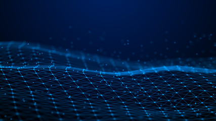 Fototapete - Abstract 3d rendering dots and lines. Technology background. Big data visualization. Artificial intelligence. Plexus.