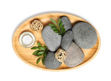 Fototapeta Mapy - Composition with spa stones on white background, top view