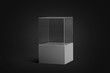 Blank white glass showcase mockup, isolated in darkness