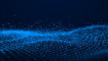 Wave Of Particles. Futuristic Blue Dots Background With A Dynamic Wave. Big Data. 3d Rendering.