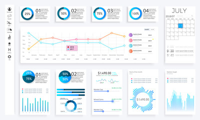 Wall Mural - 	 Infographic dashboard. Admin panel interface with green charts, graphs and diagrams. Website design vector template graph and diagram infographic, vector illustration