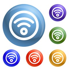Poster - Circle wifi icons set vector 6 color isolated on white background