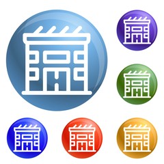 Poster - Eco solar house icons set vector 6 color isolated on white background
