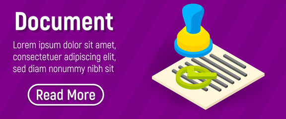 Poster - Document concept banner. Isometric banner of document vector concept for web, giftcard and postcard