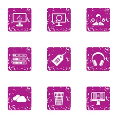 Poster - Market research icons set. Grunge set of 9 market research vector icons for web isolated on white background