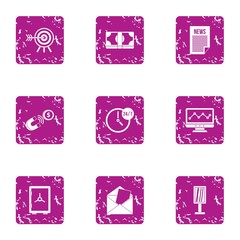 Poster - Article payment icons set. Grunge set of 9 article payment vector icons for web isolated on white background