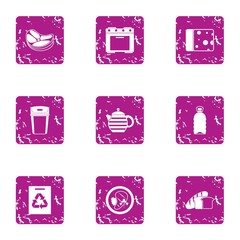 Poster - Continental breakfast icons set. Grunge set of 9 continental breakfast vector icons for web isolated on white background
