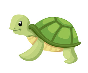 Wall Mural - Happy cute turtle walking with smile. Cartoon character design. Flat vector illustration isolated on white background