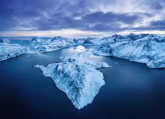 Canvas Print - Aerial view on the Lofoten islands, Norway. Natural landscape from drone. Aerial landscape from air in the Norway