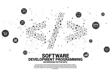 Fototapete - Vector Polygon software development programming tag  with dot connect line and functional utility icon. Concept for Programming language technology and coding.