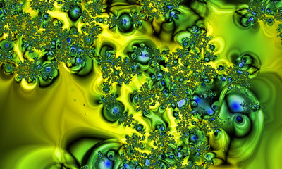 Poster - Abstract digital artwork. Colorful drops and liquid pattern on smooth background. Fractal graphics technology.
