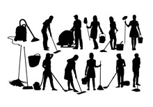 Cleaning Service Silhouettes, Art Vector Design