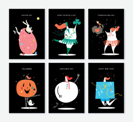 Set of various holiday characters illustration