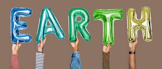 Wall Mural - Hands showing balloons word