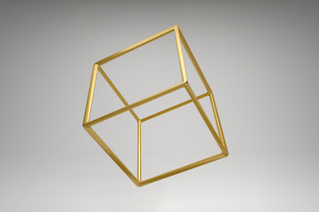 Abstract photorealistic 3d rendering of a hexahedron, cube. Modern background with geometric shape of the Platonic solids. Minimalist design for poster, cover, branding, banner, placard.