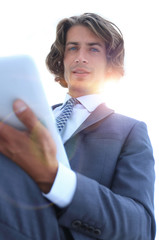 Wall Mural - closeup .businessman working on the tablet.