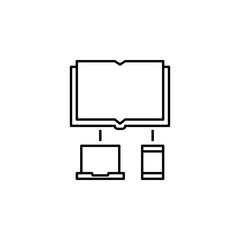 Poster - book, laptop, mobile, share icon. Element of education icon for mobile concept and web apps. Thin line book, laptop, mobile, share icon can be used for web and mobile