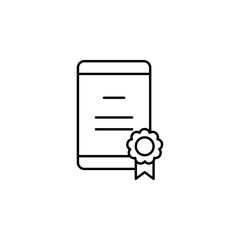 Poster - certificate, dimploma, mobile, online icon. Element of education icon for mobile concept and web apps. Thin line certificate, dimploma, mobile, online icon can be used for web