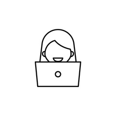 Poster - laptop, student, online education icon. Element of education icon for mobile concept and web apps. Thin line laptop, student, online education icon can be used for web and mobile