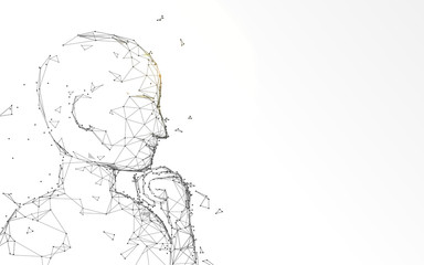 Poster - Thinking man looks up form lines, triangles and particle style design. Illustration vector
