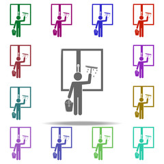 Poster - the man washes the windows icon. Elements of Cleaners in multi color style icons. Simple icon for websites, web design, mobile app, info graphics