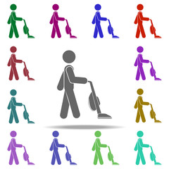 Poster - man vacuum cleaner icon. Elements of Cleaners in multi color style icons. Simple icon for websites, web design, mobile app, info graphics