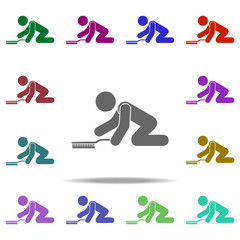 Poster - man cleans the floor icon. Elements of Cleaners in multi color style icons. Simple icon for websites, web design, mobile app, info graphics