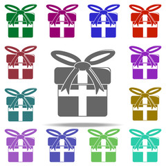 Poster - box with bow icon. Elements of Logistic in multi color style icons. Simple icon for websites, web design, mobile app, info graphics