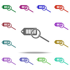 Poster - bar code tag and magnifying glass icon. Elements of Logistic in multi color style icons. Simple icon for websites, web design, mobile app, info graphics