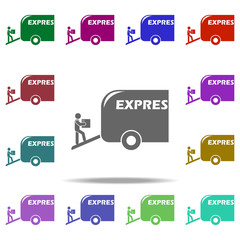Poster - delivery of parcel by express mail icon. Elements of Logistic in multi color style icons. Simple icon for websites, web design, mobile app, info graphics
