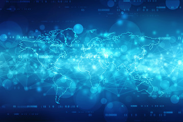 2d illustration world map abstract background, global communication network background