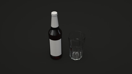 Mock up of beer bottle and an empty glass