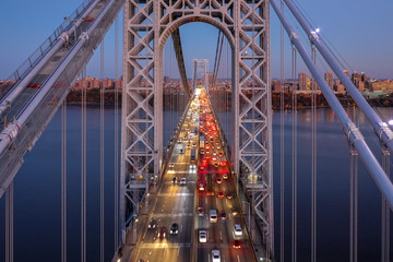 Aerial view of the evening rush hour traffic on George Washington Bridge, as viewed from New Jersey