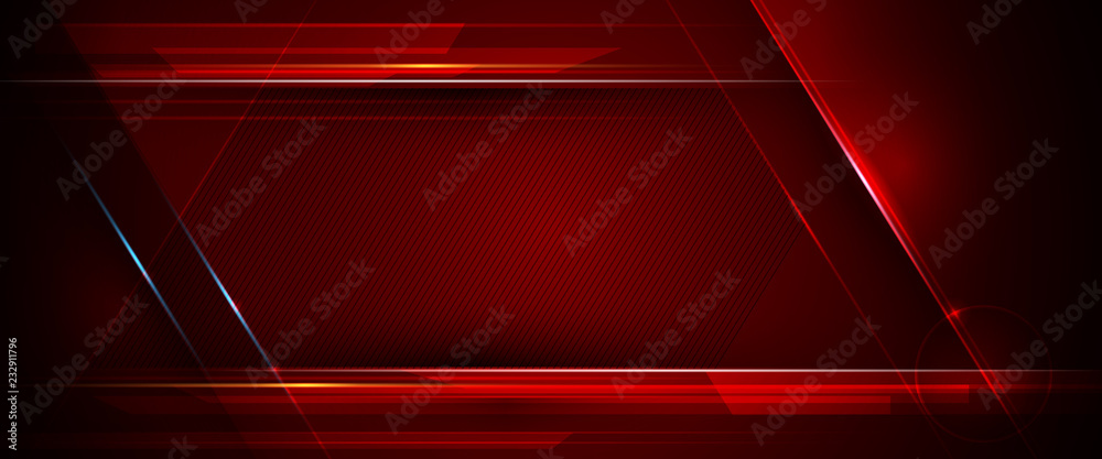 Illustration of abstract red and black metallic with light ray and glossy line. Metal frame design for background. Vector design modern digital technology concept for wallpaper, banner template - obrazy, fototapety, plakaty 