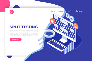 A-B comparison. Split testing isometric concept. Vector illustration.