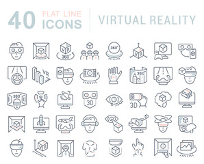 Wall Mural - Set Vector Line Icons of Virtual Reality.