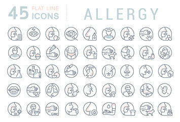 Wall Mural - Set Vector Line Icons of Allergy.