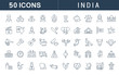 Set Vector Line Icons of India