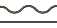 Straight And Winding Road Road. Seamless Asphalt Roads Template. Highway Or Roadway Background. Vector Illustration.