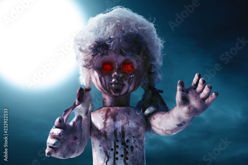 Photographie Scary bloody doll with red eyes