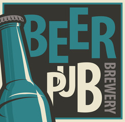 Wall Mural - Vector label or banner for beer pub and brewery, with beer bottle in retro style