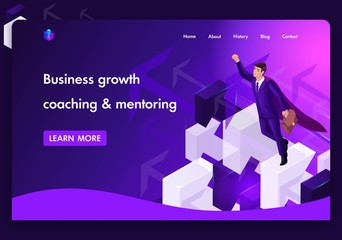 Poster - business website template design. isometric concept for distance education, business up, achieving t