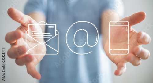 Fotomural Businessman using thin line contact icon