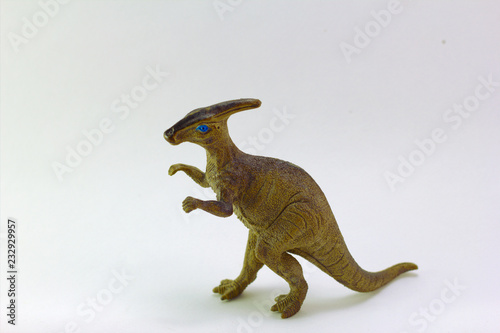 Photo Dinosaurs of Parasaurolophus Plastic toy small white background