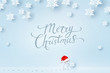 Christmas card with paper snow flakes. Santa claus and snowflake on blue background. Vector xmas winter concept.
