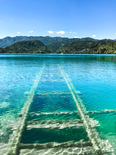 Lake Bled With Mountains And Underwater Rails Slovenia, Europe