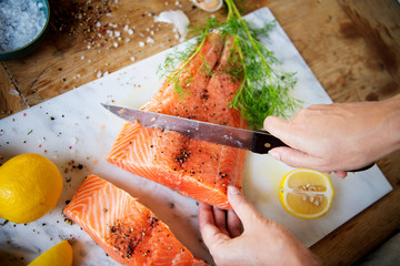 Wall Mural - Fresh salmon with dill food photography recipe idea