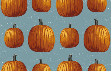 Wall Mural - Printable seamless vintage autumn repeat pattern background with pumpkins. Botanical wallpaper, raster illustration in super High resolution.