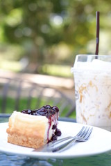 Wall Mural - blueberry cheesecake on table