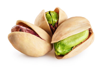 Wall Mural - Pistachios isolated on a white background.